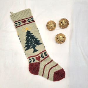 True Vintage Christmas Knit Stocking With Tree & Heart Design