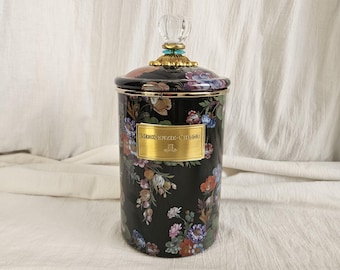 Mackenzie Childs Black Flower Market Canister Floral Large PLEASE READ