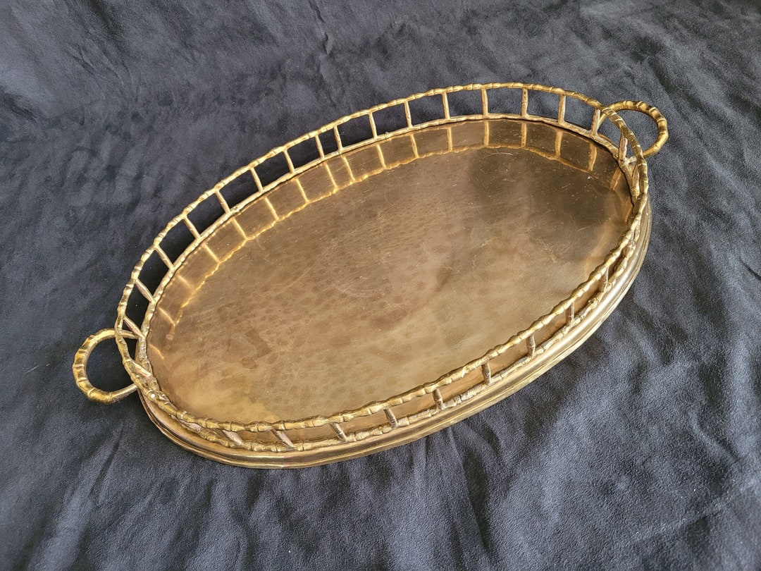 Vintage Solid Brass Bamboo Oval Serving Tray 19 Etsy
