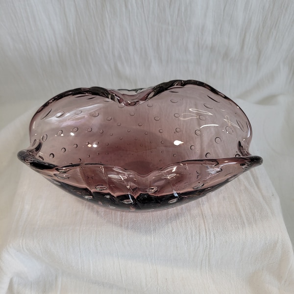 Vintage MCM Purple Glass Bowl Ashtray | Bullicante  | Retro Controlled Bubble Trinket Tray | Purple Art Glass