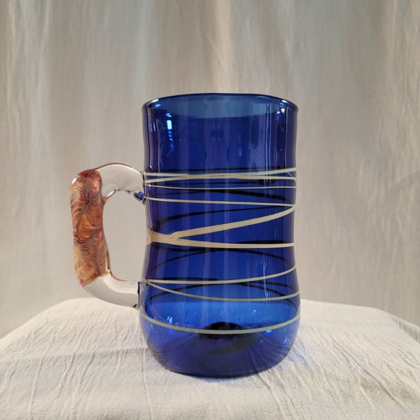 Blown Glass Drinking Mug - Blue Cobalt Handmade Mug Craft Beer Glass Barware Glass Tumbler Handblown Glass Beer Stein