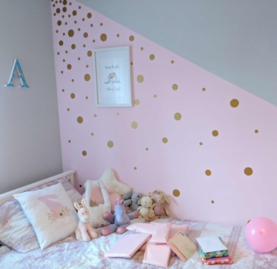 LinaGifts Rose Gold & Silver Mirror Polka Dot Vinyl Wall Stickers (Medium)