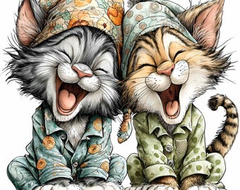 11 PNG Sleepy Cats Kittens in Pajamas Clipart, Nightcap Pet