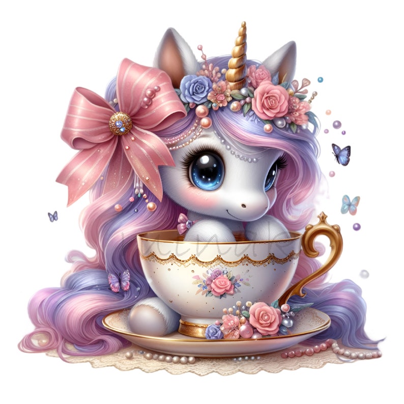 Tea Cup Clipart, Unicorn Clip Art, Birthday Clipart, 10 PNG Pastel