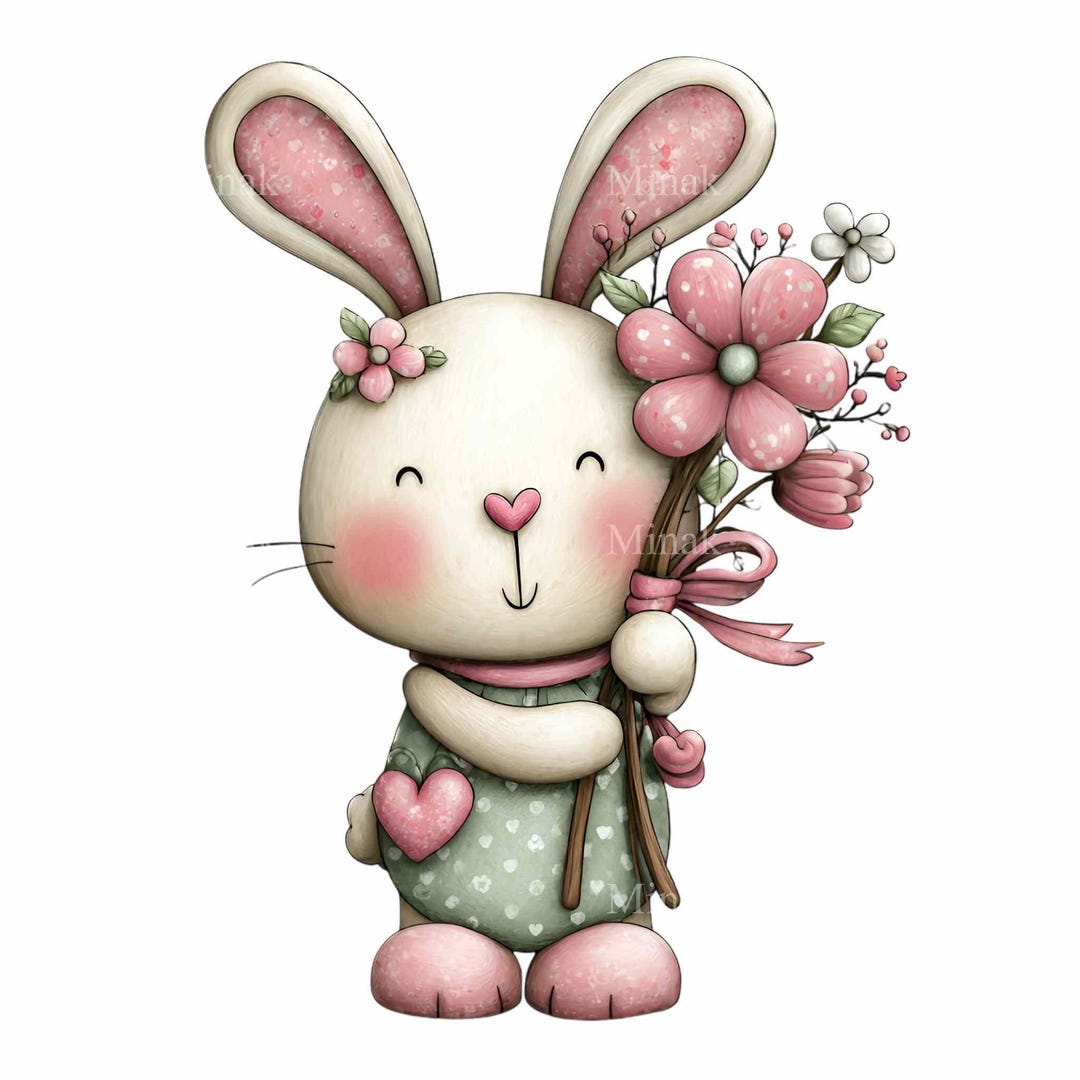 16 PNG Floral Bunny Clipart, Spring Rabbit Nursery Animal Watercolor - Etsy