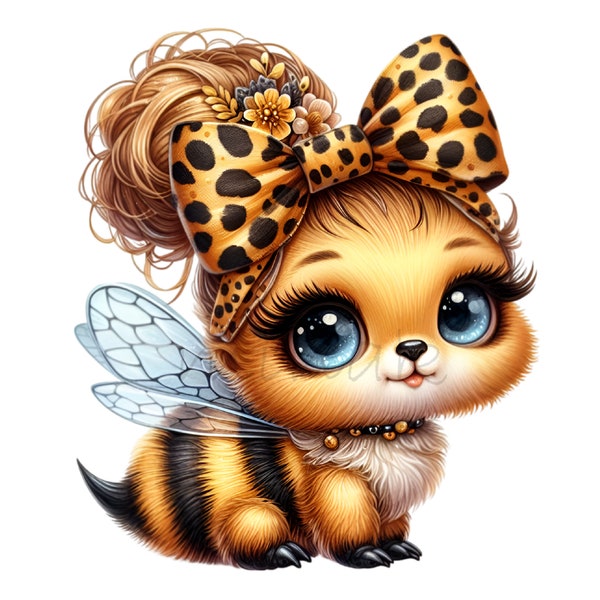 Honey Bee Clipart, Cute Bumblebee Clip Art, 12 PNG Leopard Print Bow Clipart, Digital Downloads, Card Making, Sublimation, Junk Journal