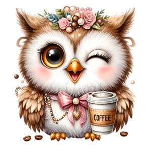 Coffee Owl Clip Art, Baby Bird Give a Wink, 15 PNG Girl Glasses ...