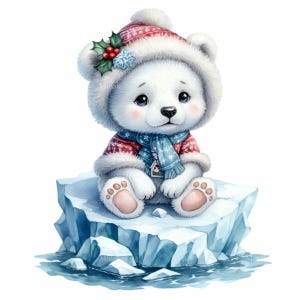 12 PNG Oso polar de invierno – Oso navideño PNG – Lindo clipart ártico para tarjetas, arte infantil, manualidades de temporada y diseños festivos