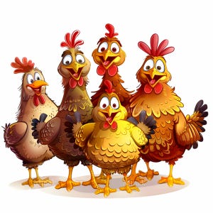 20 imágenes prediseñadas de pollos divertidos, gallo y gallina de dibujos animados, arte humorístico de animales de granja, decoración de pared colorida de aves de corral