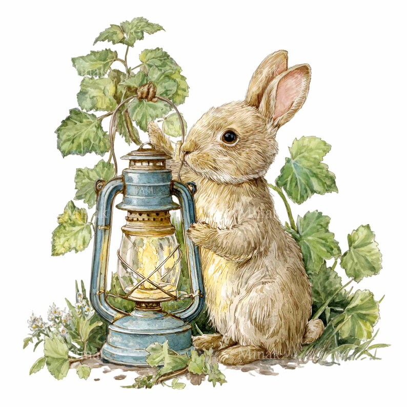 Drawing Rabbit Lanttern 16 PNG Bunny Lantern Storybook Rabbit Clipart, Vintage Nursery ...