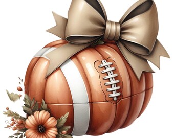15 Football Pumpkin PNG, Fall Bow Sports Art Autumn Game Floral Graphic