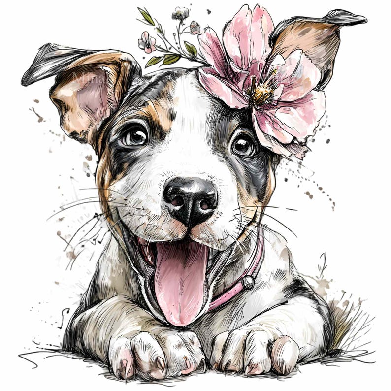 15 PNG Floral Dog Clipart - Cute Puppy With Flower Digital Download for ...