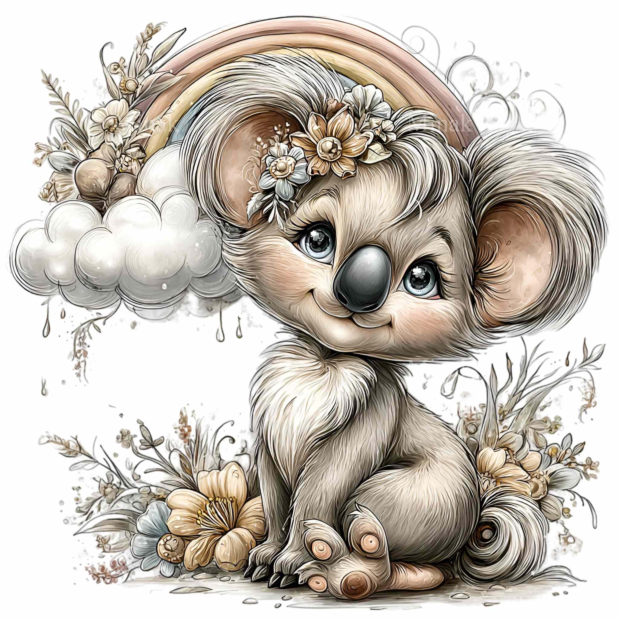 14 PNG Koala Clipart Rainbow Floral Baby Animal Illustration - Etsy