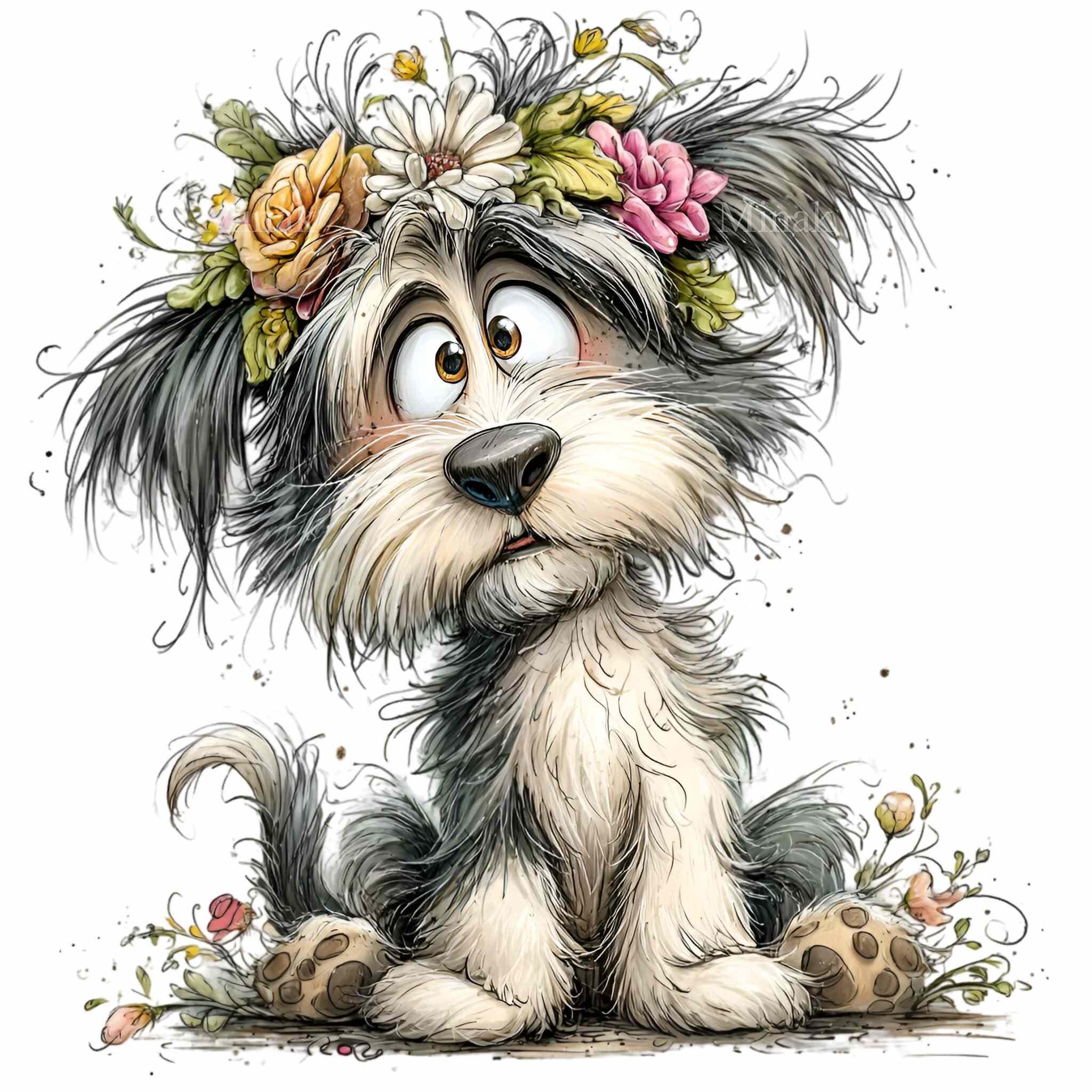 15 PNG Floral Puppy Clipart – Cute Dog PNG – Rustic Cartoon Pet ...