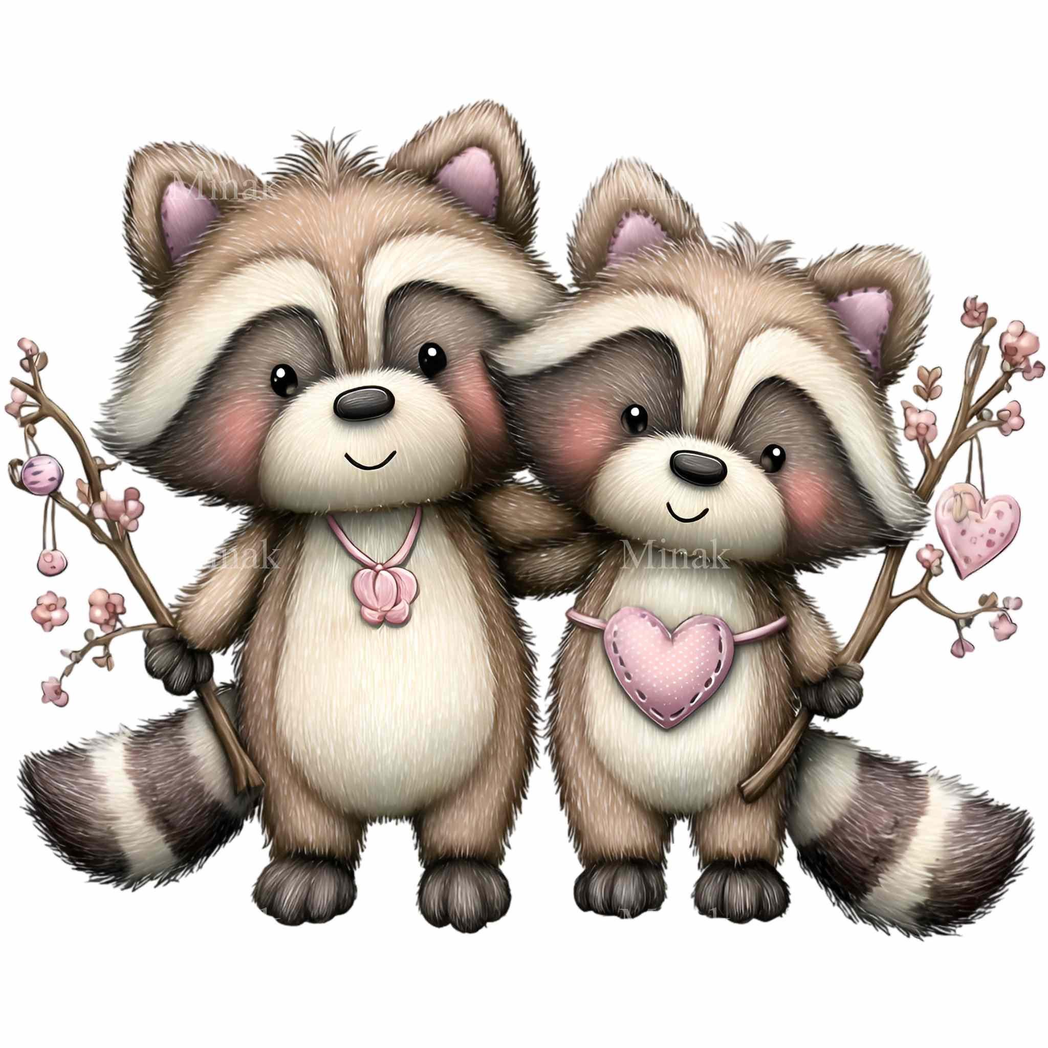 Twin Raccoons 14 PNG Raccoon Sisters Clipart, Floral Pink Twin Graphics, Whimsical ...