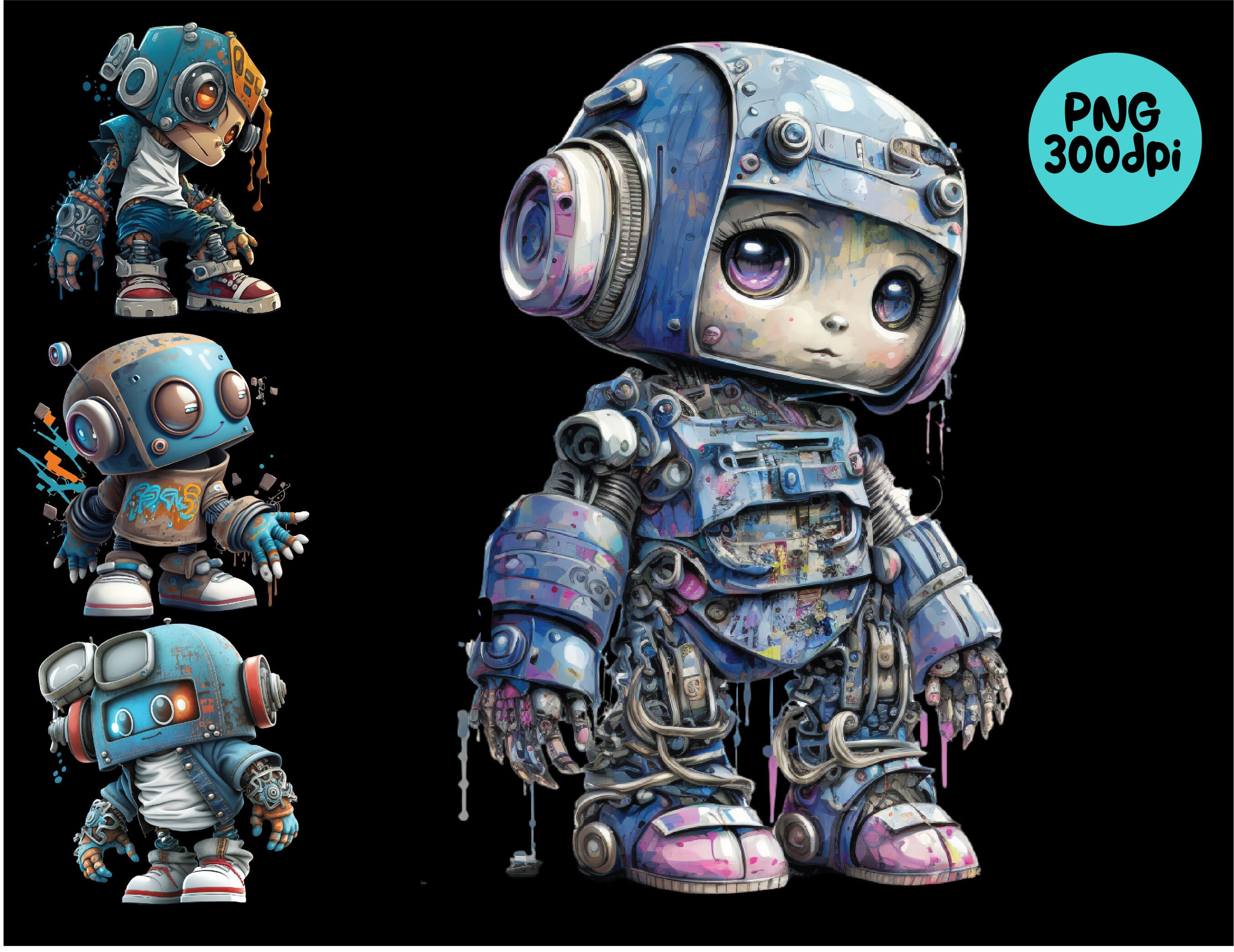 Cute Robots Clipart Digital Download Robots PNG Sublimation 