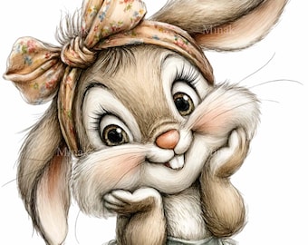 15 PNG Cute Bunny Clipart – Rabbit PNG – Digital Download for Kids Crafts, Easter Stickers, Nursery Art, Sublimation, Scrapbook, DIY Project