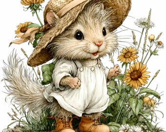 14 PNG Hamster Gardener Clipart, vårsolrosblommig design