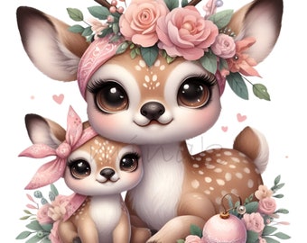 15 PNG Mor Baby Deer Blommig Krona Woodland Fawn Sublimering