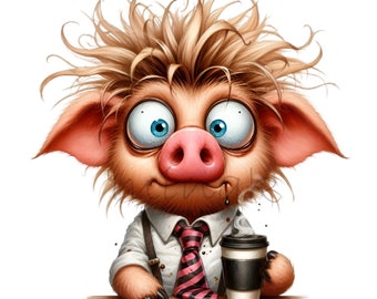 12 PNG Office Pig Coffee Cup Morning Worker Humor Clipart