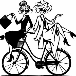 5 SVG vrouwen op fiets gesneden SVG-bestand – meisjes rijden clipart – leuk stijlvol dames silhouet voor Cricut en laser Crafts
