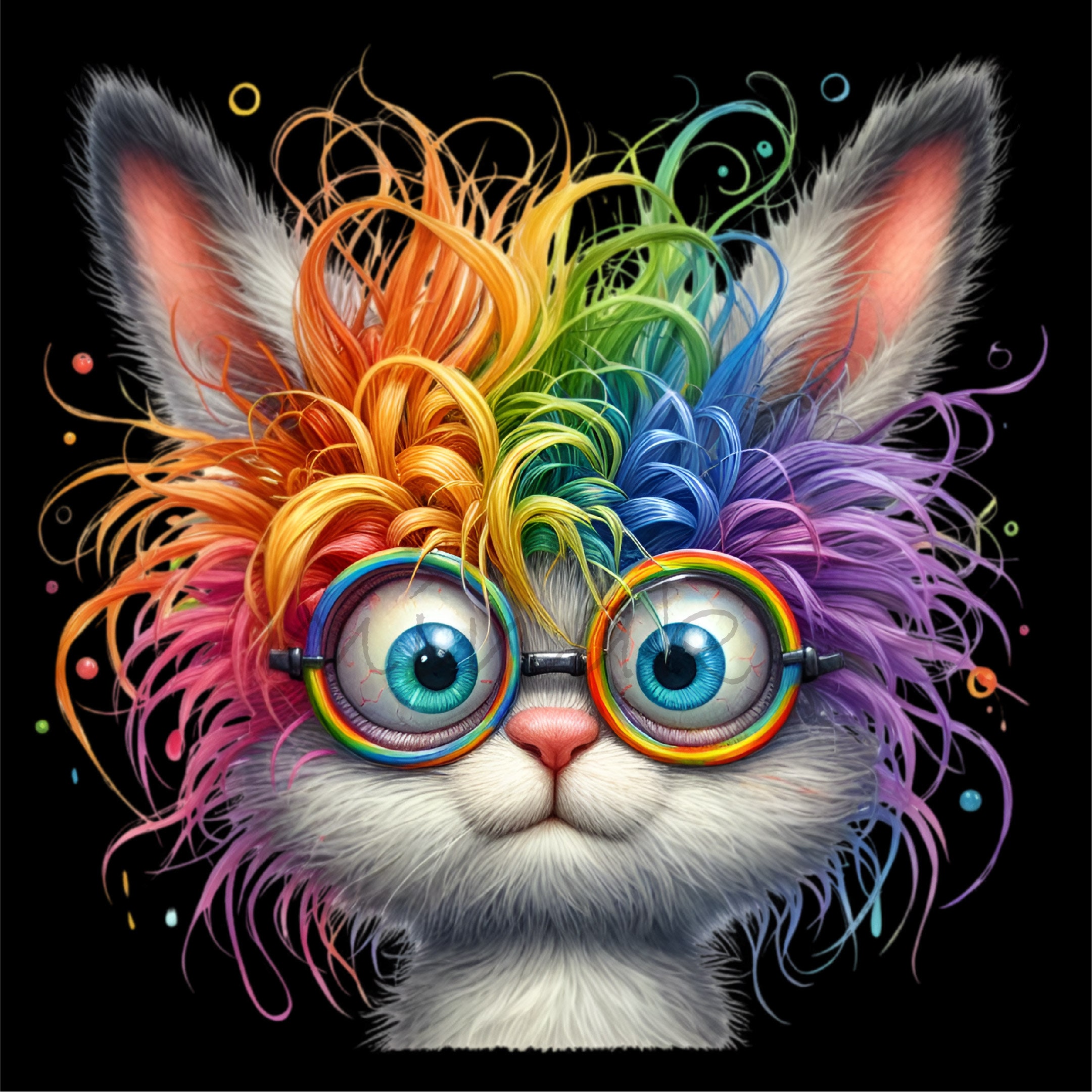 12 PNG Rainbow Messy Hair Bunny, Funny Nerd Rabbit Quirky Animal - Etsy