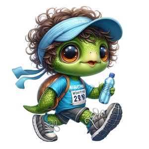 Funny Sea Turtle Sport Runner Clipart, 15 PNG Kids School Kindergarten Cartoon Images Printable, Sublimation Illustration