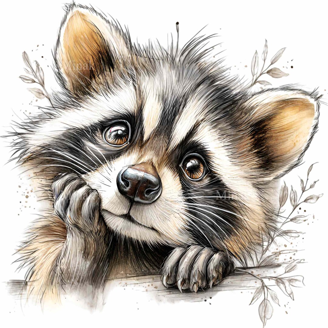 14 PNG Raccoon Clipart, Curious Trash Panda Illustration, Woodland