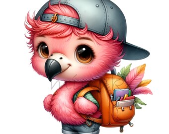 15 PNG Back to School Flamingo Student Bird Clipart, Teacher Sublimation