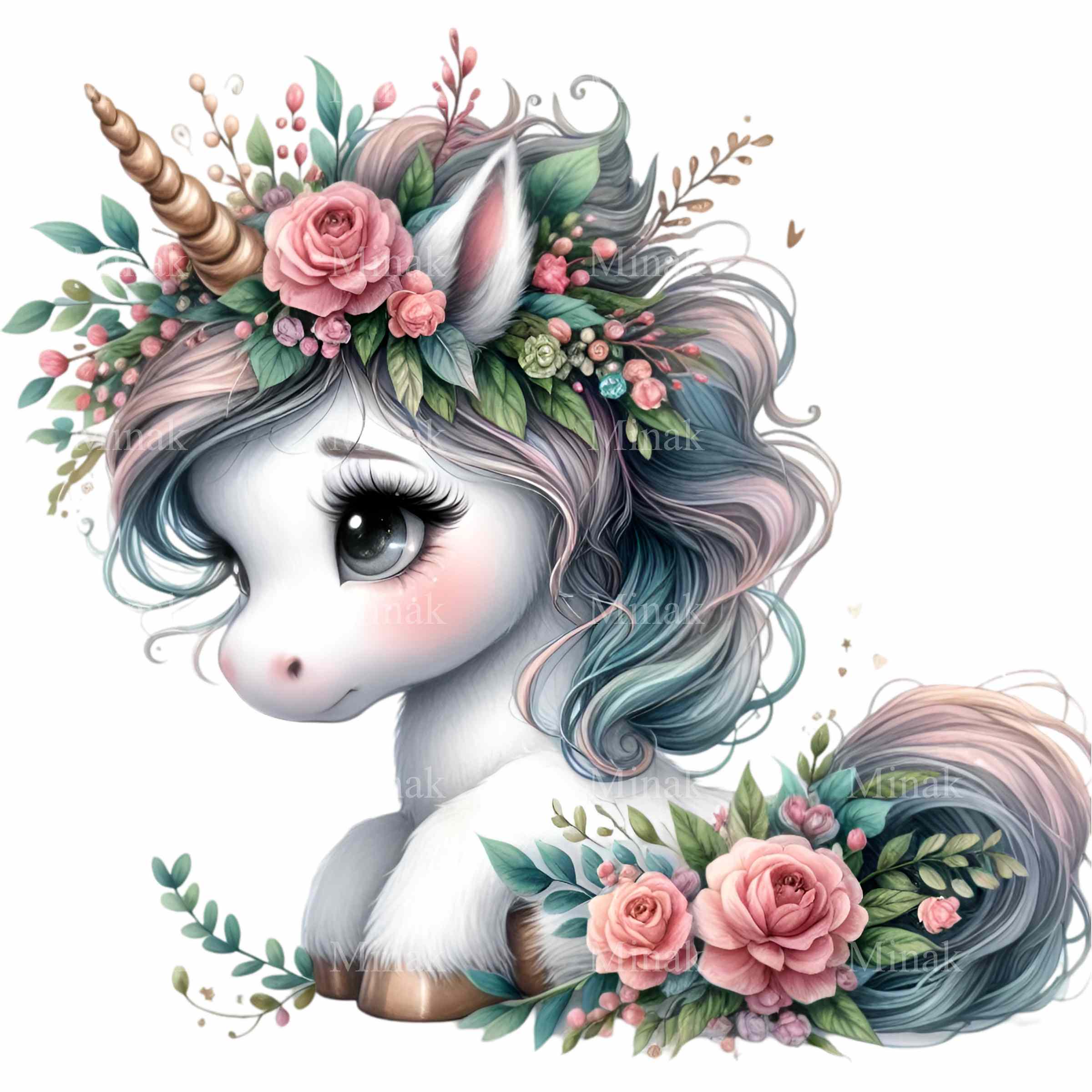 12 PNG Floral Unicorn Clipart, Sleeping Baby Unicorn Illustration With ...