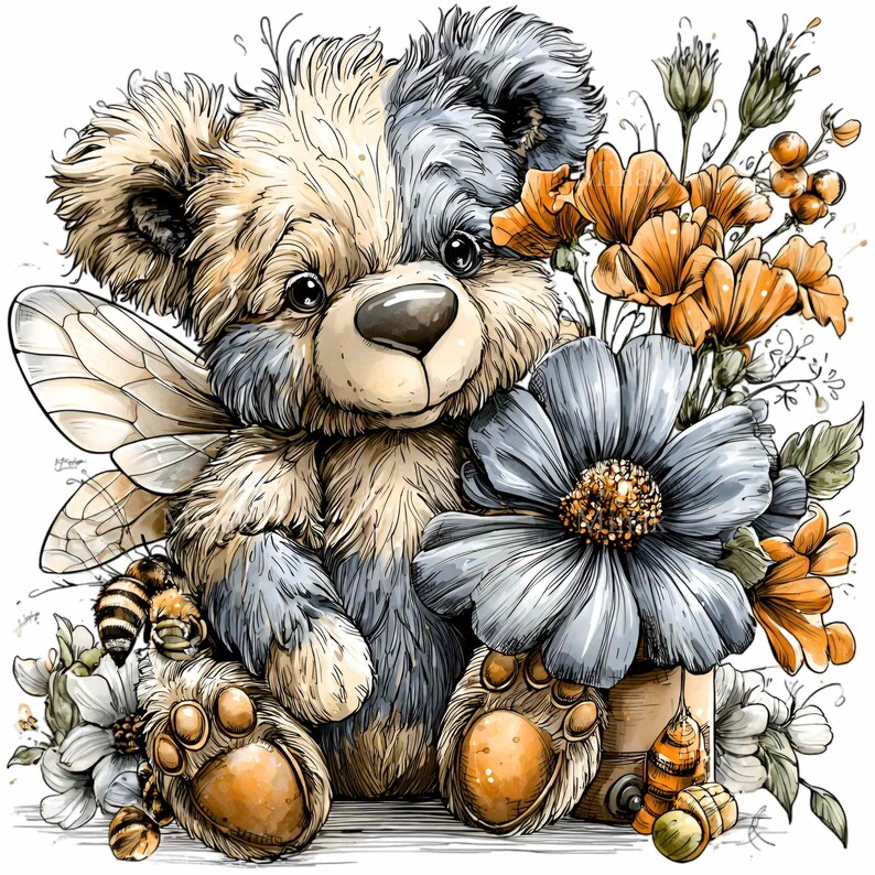 10 PNG Bear and Bee Clipart – Cute Honey Bee PNG – Baby Shower Nursery ...