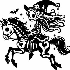 5 Squelette de sorcière SVG sur cheval SVG | Fichier de coupe Halloween Spooky Rider pour Cricut & Silhouette | Clipart équestre gothique
