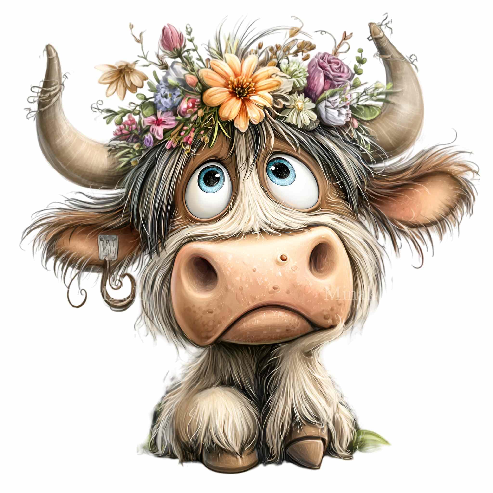 15 PNG Cute Cow Clipart – Highland Cow PNG – Floral Crown Animal ...