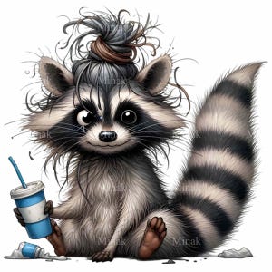 Lindo mapache PNG Clipart - 10 adorables mapaches con bebida y pelo esponjoso para manualidades