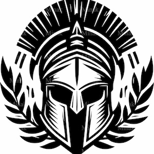 8 SVG Spartan Helmet SVG Cut File – Warrior Mask with Laurel Wreath Clipart – Ancient Battle Silhouette for Cricut and Laser