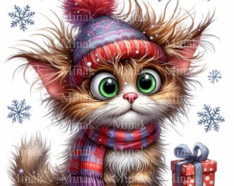 クリスマス猫PNG、ホリデー子猫クリップアート、冬のペットグラフィック12枚