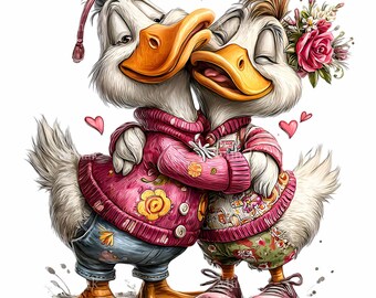 15 PNG Duck Couple Clipart, Romantic Hug Wedding Graphics Art