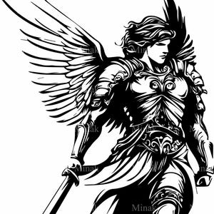 4 SVG gevleugelde krijger SVG – gepantserde engel gesneden bestand – episch fantasieontwerp voor shirts, stickers, muurkunst en heroïsche ambachtelijke projecten