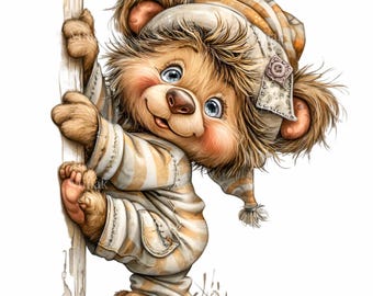 14 PNG Sleepy bear clipart – Cute watercolor PNG – Baby animal art for nursery prints, bedtime decor & baby shower designs