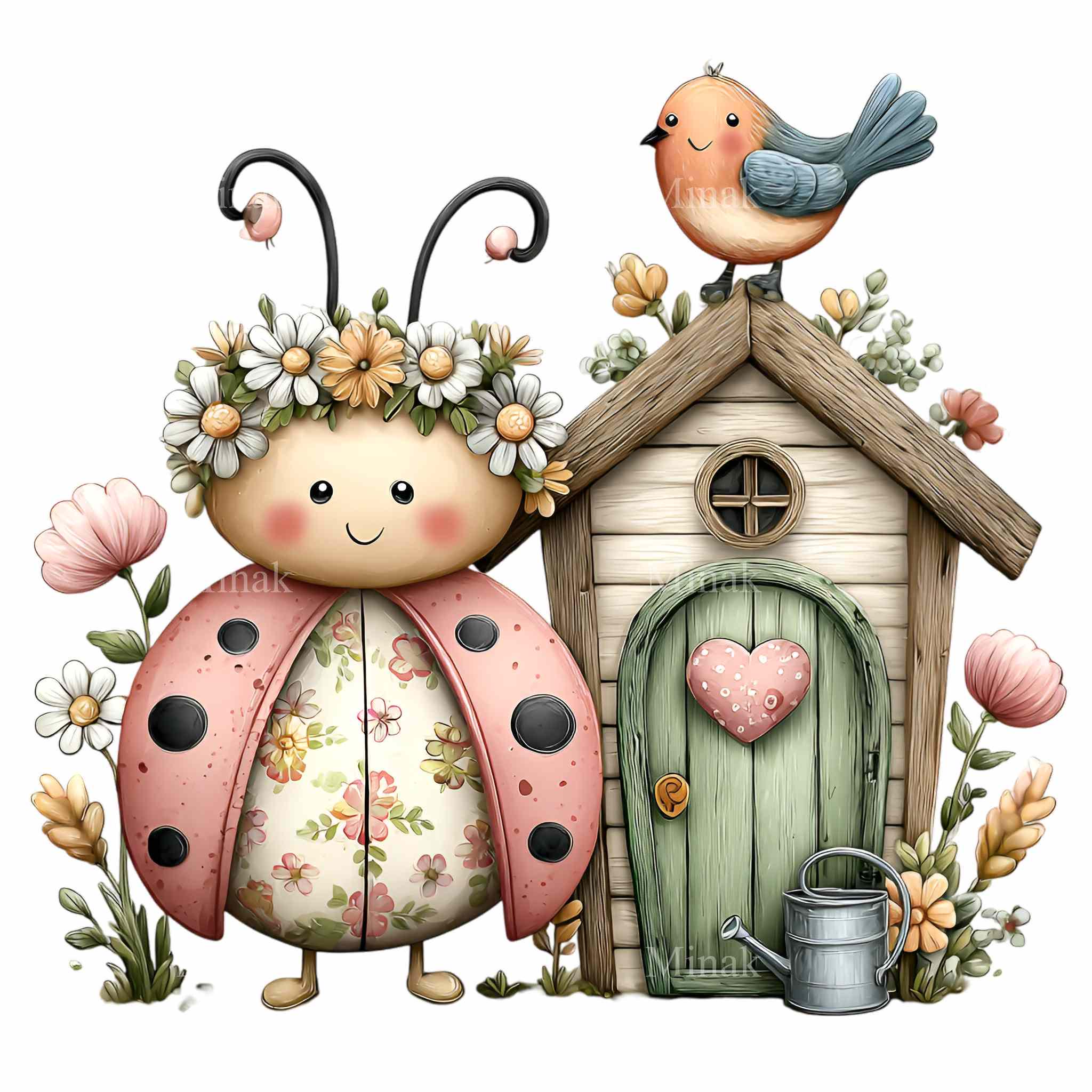 16 PNG Ladybug Clipart – Spring Garden Bug PNG With Flowers and ...