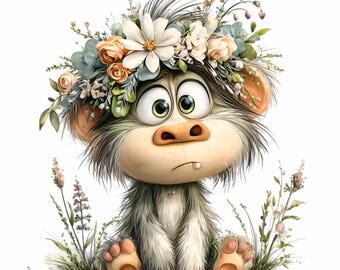 16 PNG Fantasy Forest Creature, Floral Crown Monster Clipart