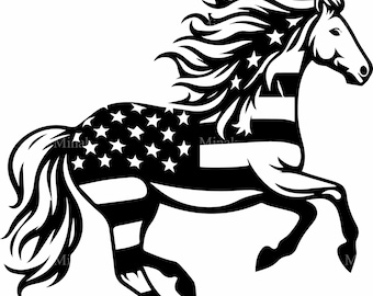 7 SVG Patriotisk Häst Amerikansk Flagga Mustang Rinnande Hingst USA Liberty Vektor Klippfil