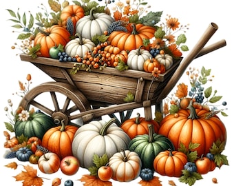 12 PNG Fall Pumpkin Wheelbarrow Autumn Harvest Clipart