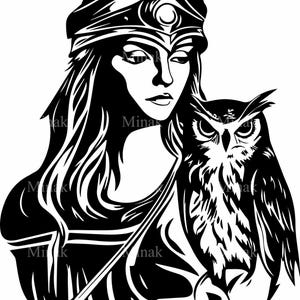 4 Femme sage SVG et hibou - Fichier de coupe SVG mystique - Design féminin spirituel pour les amateurs de décalcomanies, de chemises, d'art lunaire et d'artisanat de sorcellerie