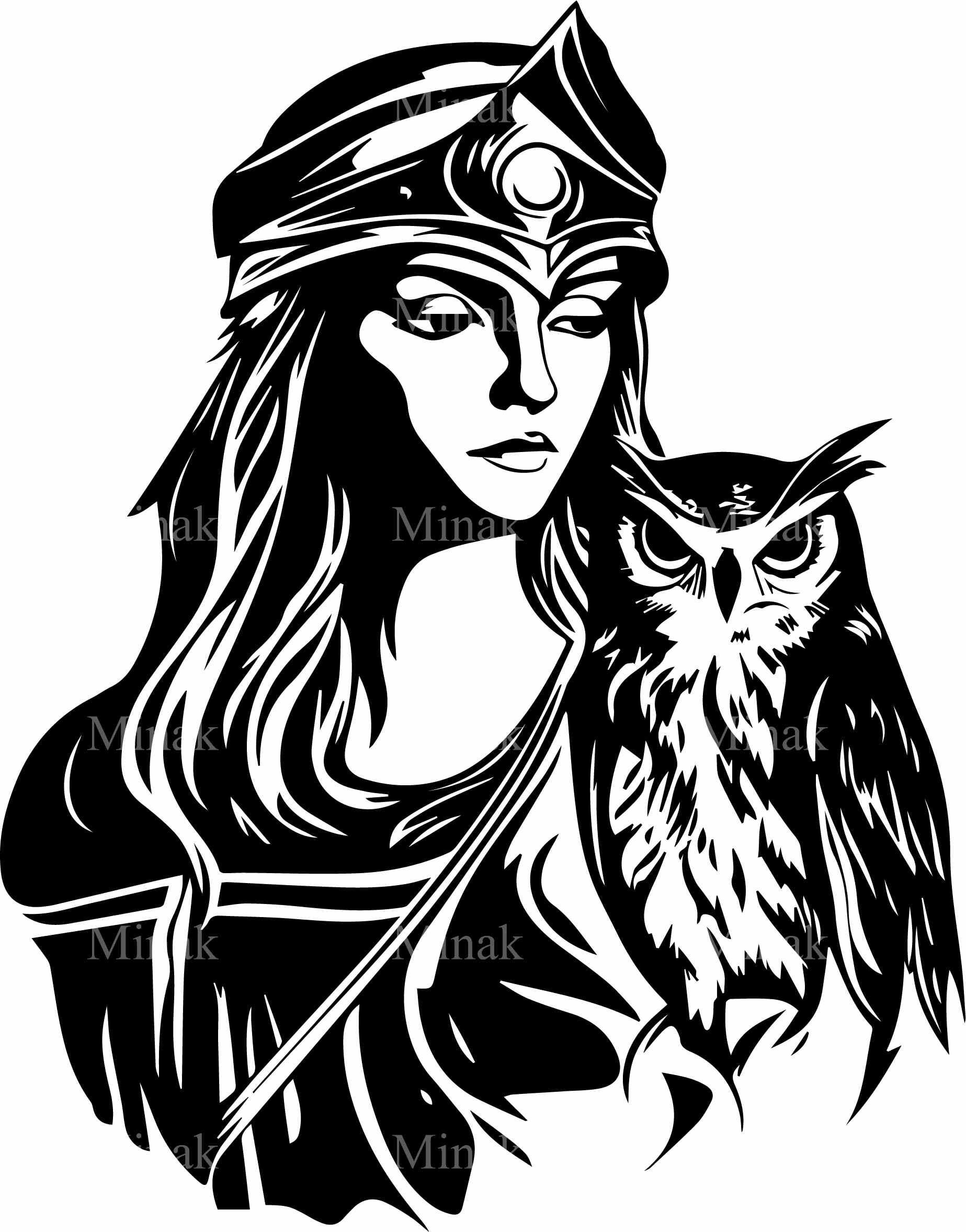 4 SVG Wise woman and owl – Mystical SVG cut file – Spiritual female design for decals, s
