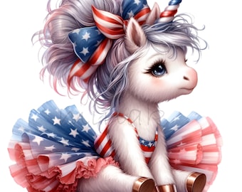 12 PNG Dateien zum Downloaden, Einhorn 4.Juli, Amerikanische Flagge Tutu Messy Bun Clipart