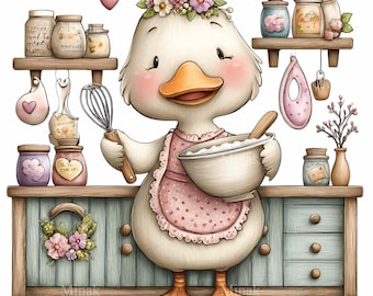 16 PNG Duck Baking Clipart, Kitchen Flower Crown Sublimation