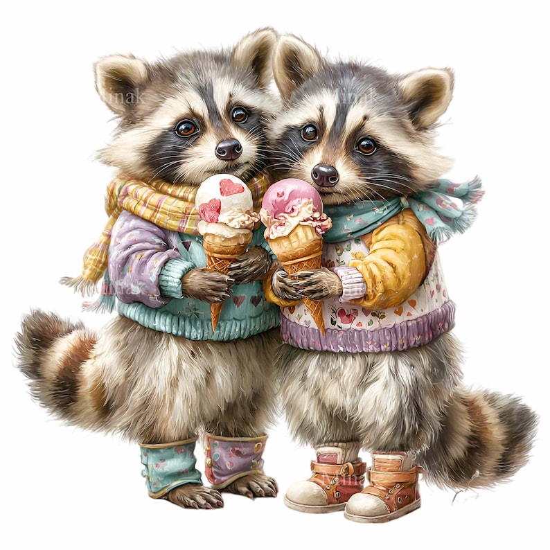 Ice Racoon 15 PNG Raccoon Clipart Watercolor – Ice Cream Raccoon Friends ...