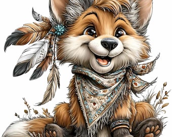 11 PNG Tribal fox clipart – Cute forest fox PNG – Woodland animal art for kids crafts, nursery wall decor, sublimation, printables, gifts