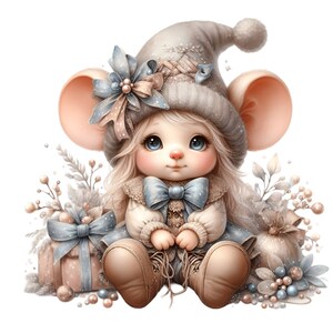 12 bébé souris PNG Clipart hiver pastel PNG en téléchargement numérique mignon chambre d'enfant Clip Art